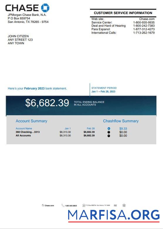 Downloadable USA Chase bank statement word version 2 sample